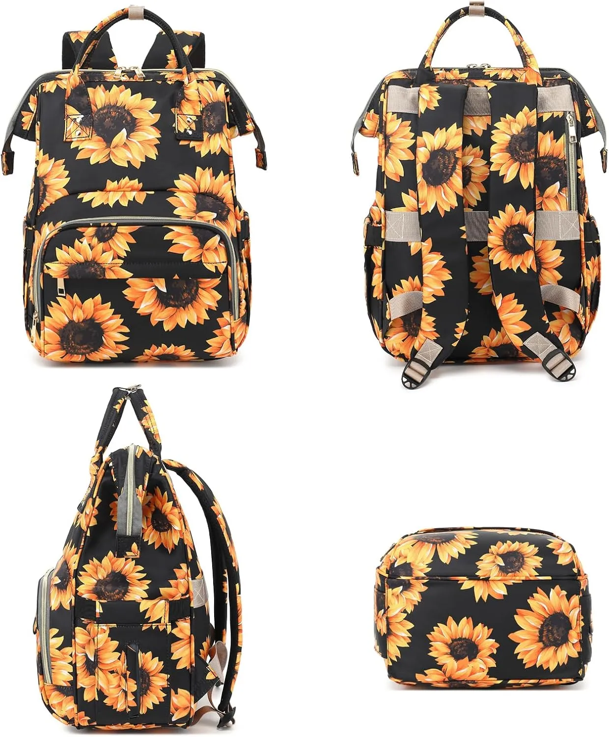 Sunflower Lunch Backpack Laptop Backpack for Women, Girls School Backpack College Bookbags Travel Backpack (Black)
