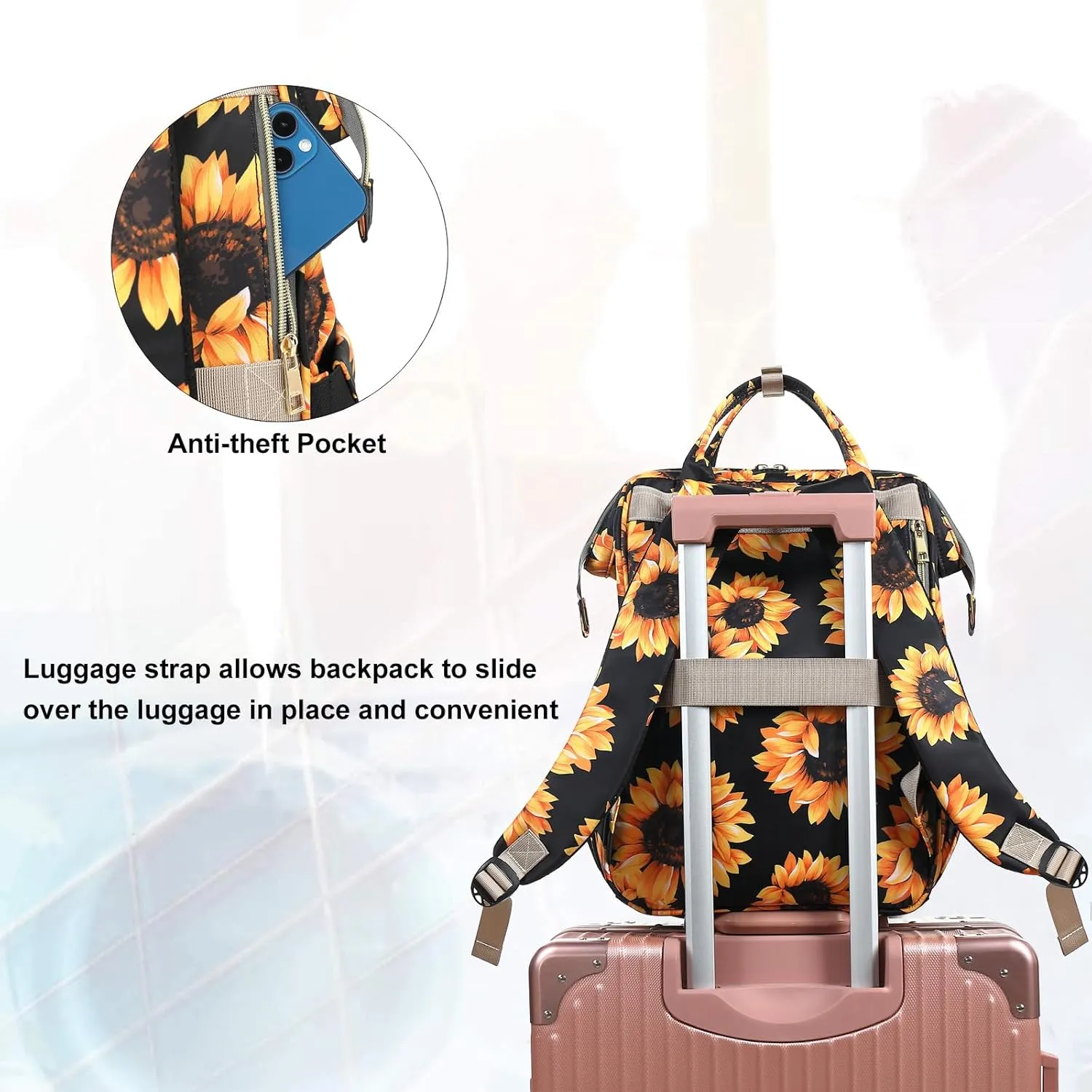 Sunflower Lunch Backpack Laptop Backpack for Women, Girls School Backpack College Bookbags Travel Backpack (Black)