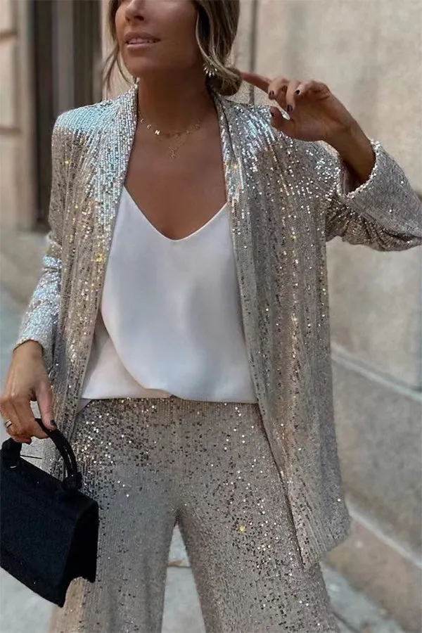 SUSAN - SEQUIN LAPEL PARTY LOOSE SET