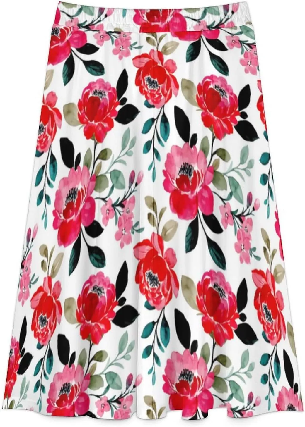 TAIZIYEAH Pleated Midi Skirts for Women Flower Print Casual Half Length Skirt