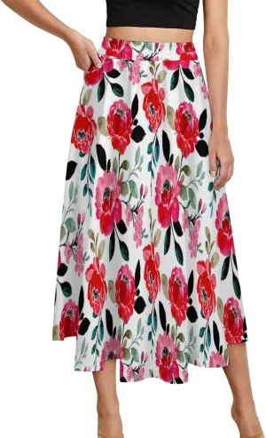 TAIZIYEAH Pleated Midi Skirts for Women Flower Print Casual Half Length Skirt