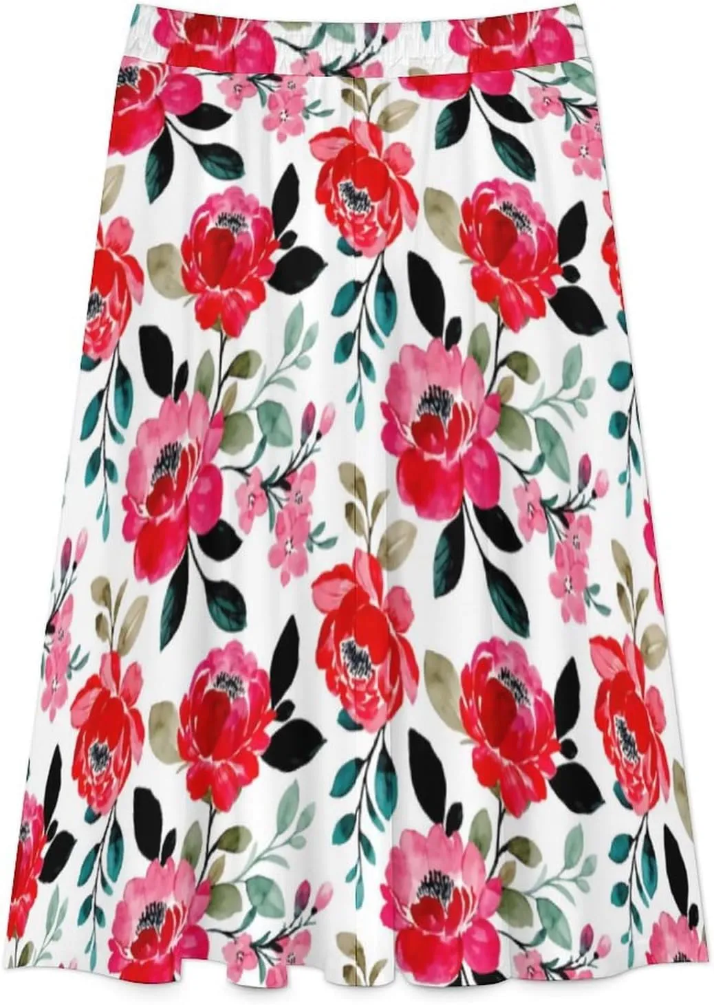 TAIZIYEAH Pleated Midi Skirts for Women Flower Print Casual Half Length Skirt
