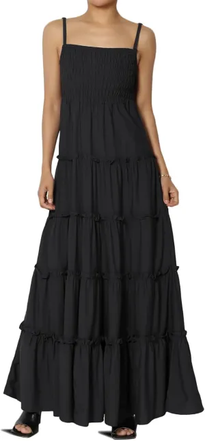 TheMogan Women's Chic Smocked Cami Tiered Maxi Dress Spaghetti Strap A-Line Skirt Summer Casual