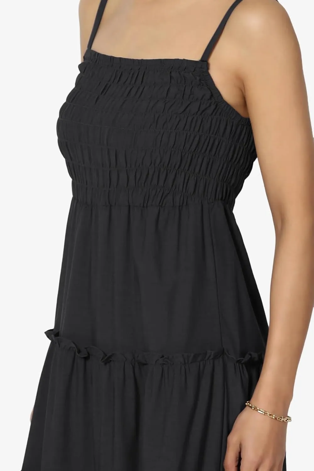 TheMogan Women's Chic Smocked Cami Tiered Maxi Dress Spaghetti Strap A-Line Skirt Summer Casual