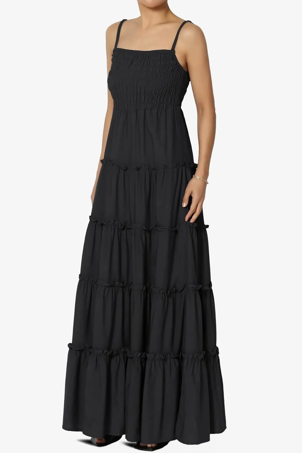 TheMogan Women's Chic Smocked Cami Tiered Maxi Dress Spaghetti Strap A-Line Skirt Summer Casual