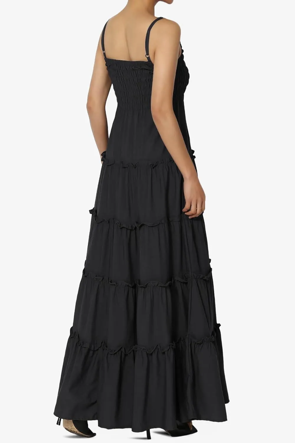 TheMogan Women's Chic Smocked Cami Tiered Maxi Dress Spaghetti Strap A-Line Skirt Summer Casual