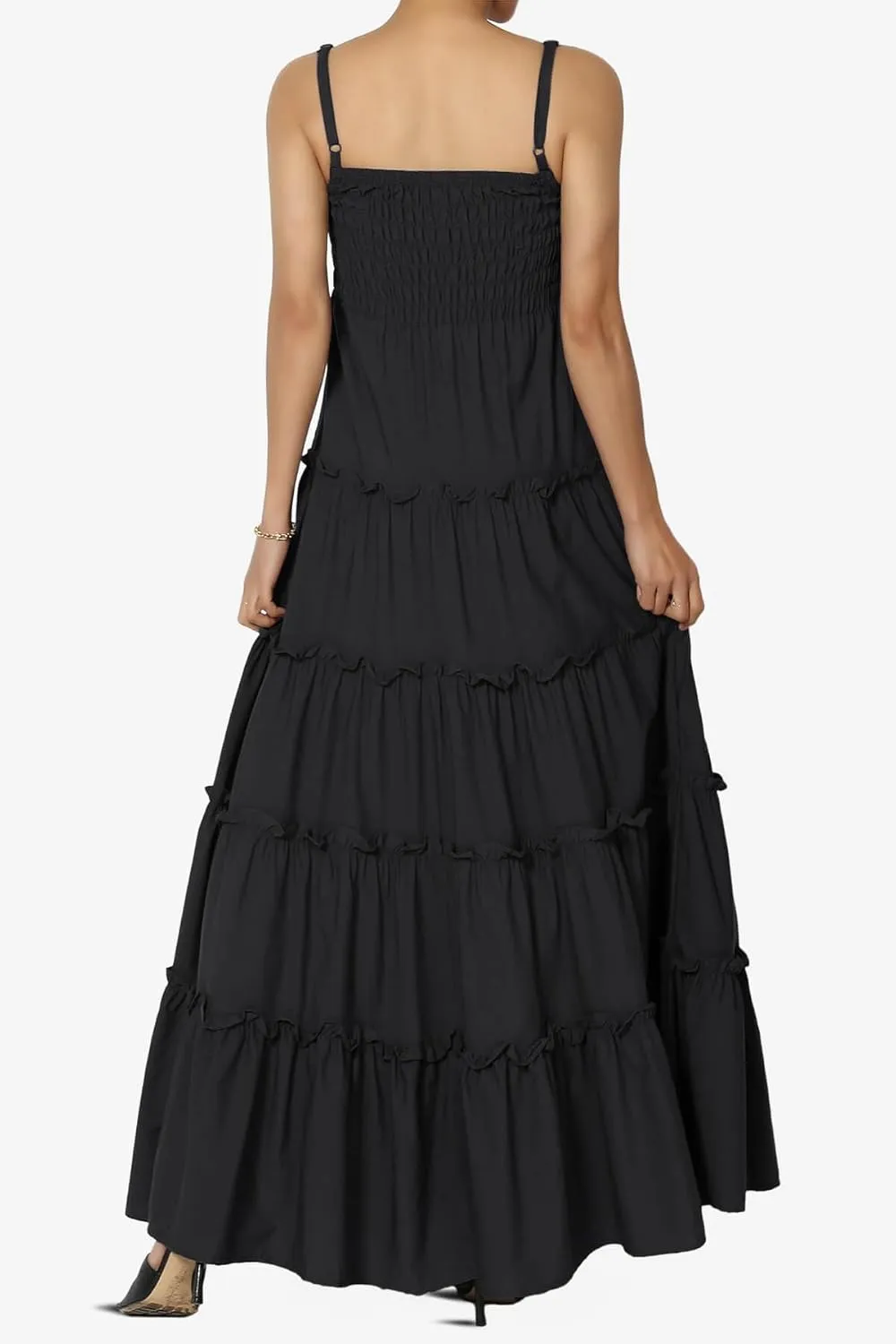 TheMogan Women's Chic Smocked Cami Tiered Maxi Dress Spaghetti Strap A-Line Skirt Summer Casual