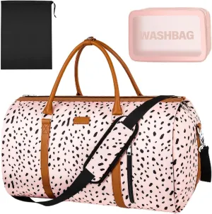 Travel Garment Bag | Convertible Garment Bag | Backpack with Garment Bag | 2-In-1 Hanging Travel Suitcase Set | Convertible Garment Bag for Camping | Pink Leopard Travel Bag Set