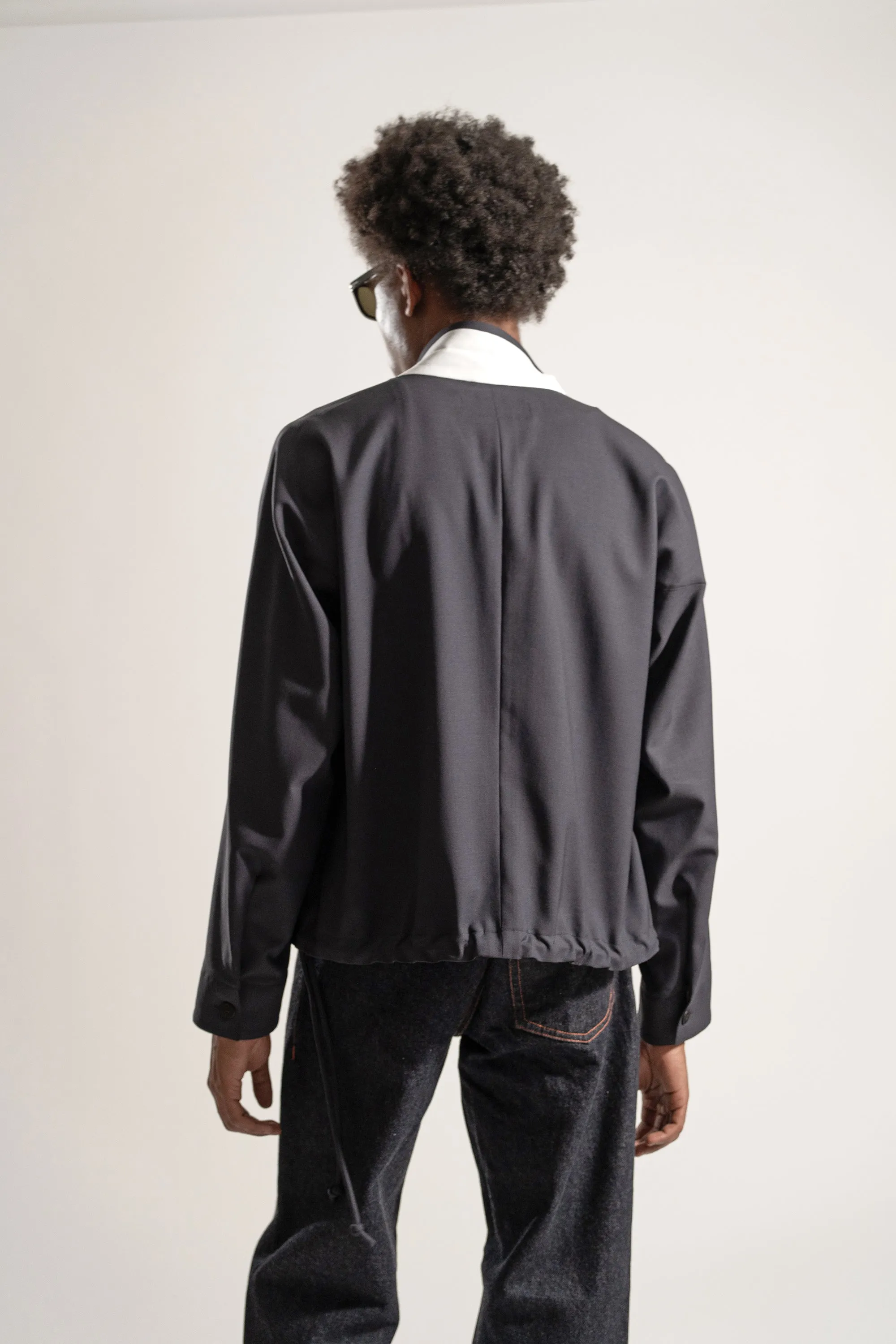 Tropical Wool Zip-up Blouson in Charcoal