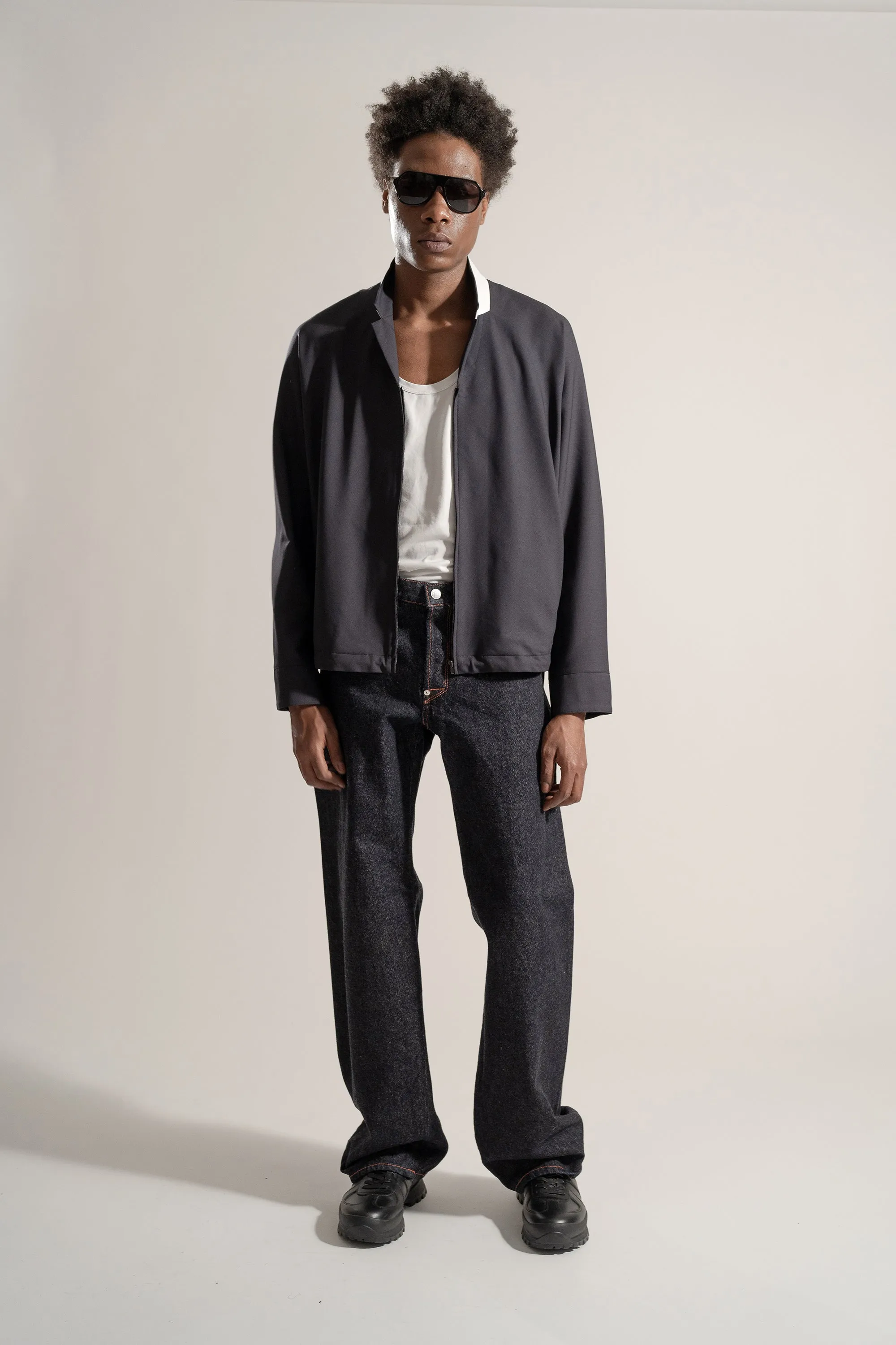 Tropical Wool Zip-up Blouson in Charcoal