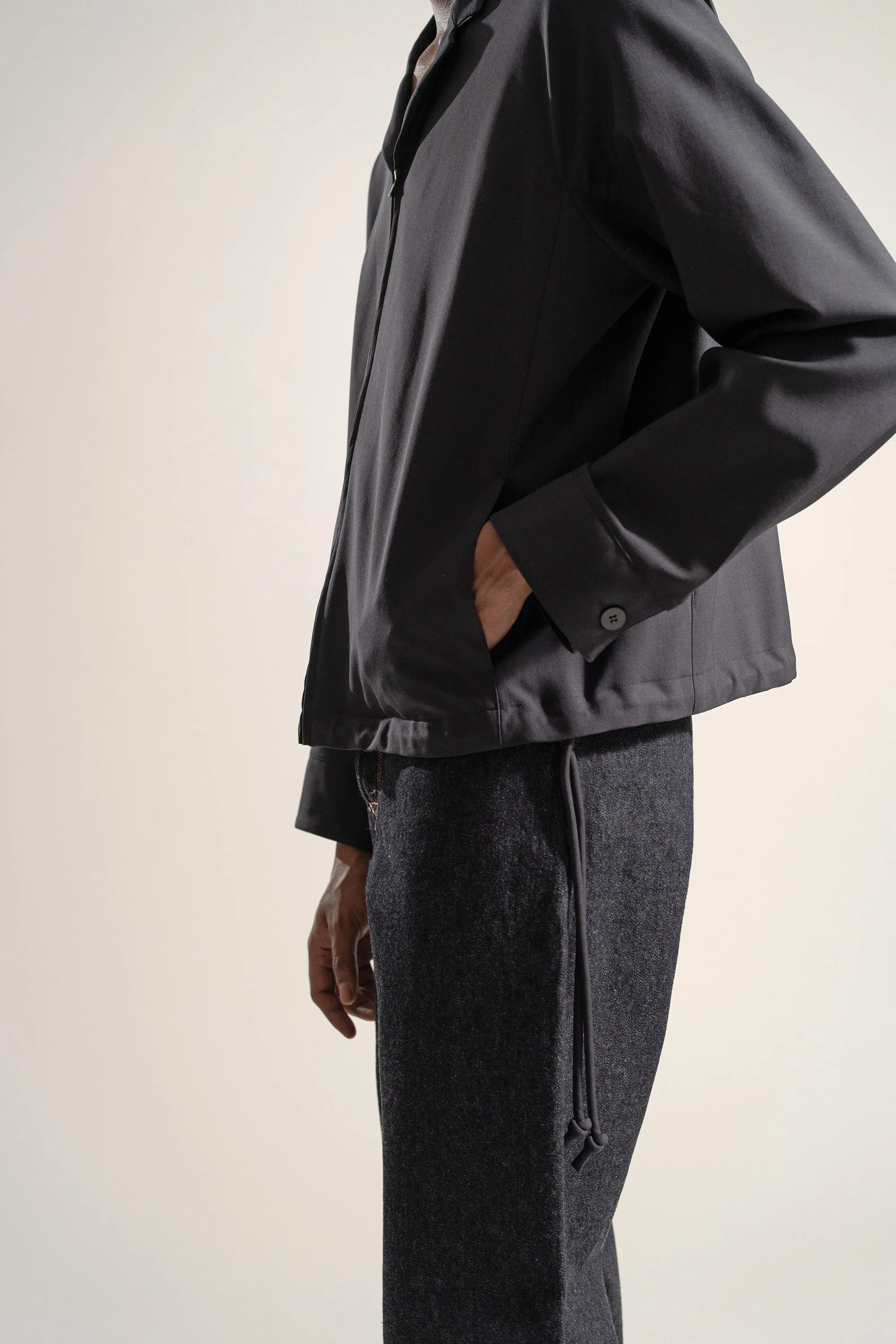 Tropical Wool Zip-up Blouson in Charcoal
