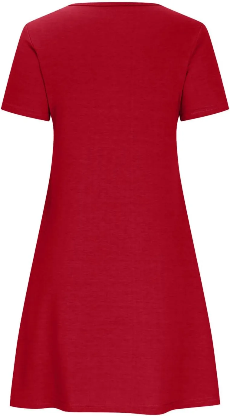 Tshirts Dress for Women with Pocket Short Sleeve T Shirt Dress Beach Mini Sundress Knee Length Csasual Cover Ups