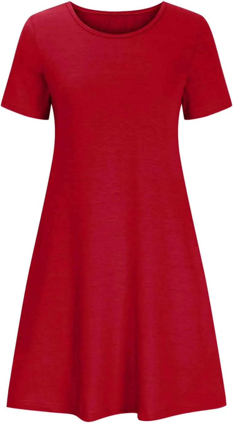 Tshirts Dress for Women with Pocket Short Sleeve T Shirt Dress Beach Mini Sundress Knee Length Csasual Cover Ups