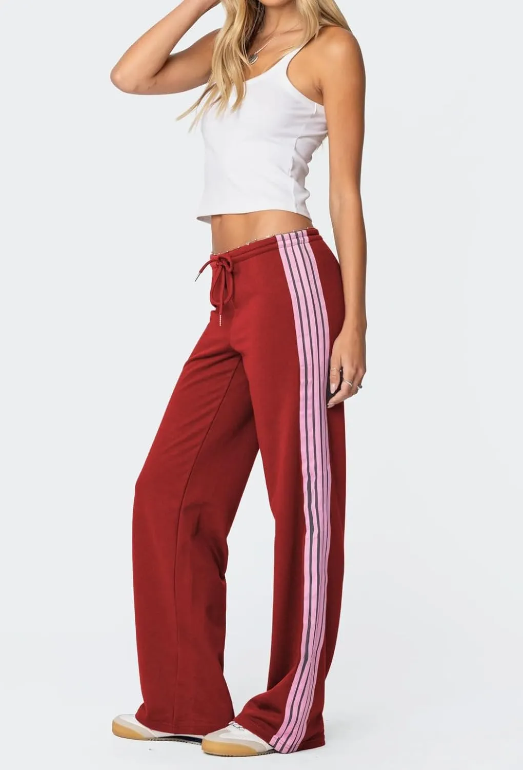 UAURORAO Women Y2k Track Pants Baggy Striped Joggers Sweatpants Elastic Waist Color Block Parachute Pants with Pockets