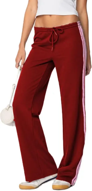 UAURORAO Women Y2k Track Pants Baggy Striped Joggers Sweatpants Elastic Waist Color Block Parachute Pants with Pockets