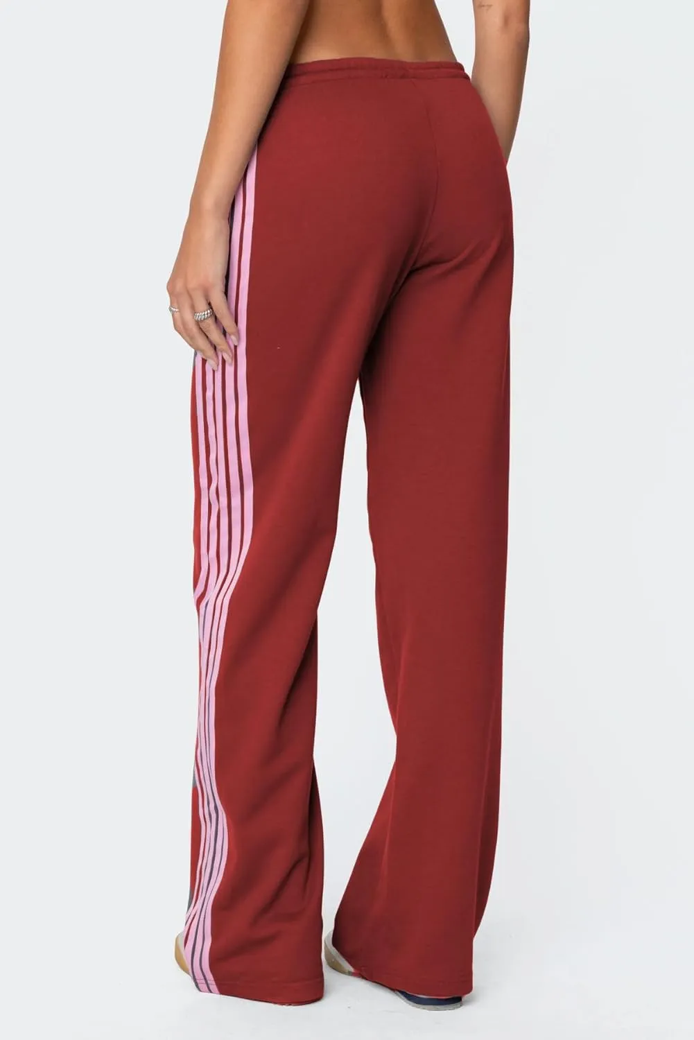 UAURORAO Women Y2k Track Pants Baggy Striped Joggers Sweatpants Elastic Waist Color Block Parachute Pants with Pockets