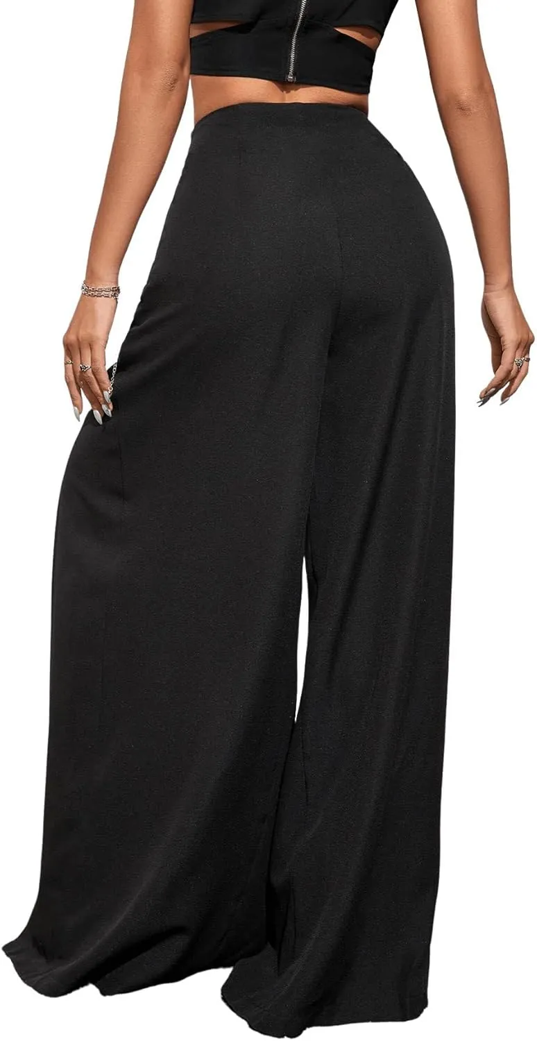 utcoco Women's Wide Leg Pants Trendy Thigh Split Palazzo Loose High Waist Trousers