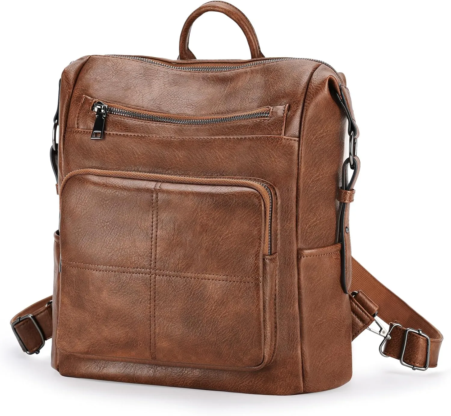 VASCHY Backpack Purse for Women,Vegan Fashion Leather Medium Convertible Ladies Backpack Shoulder Bag for Travel/Work/Diaper Brown