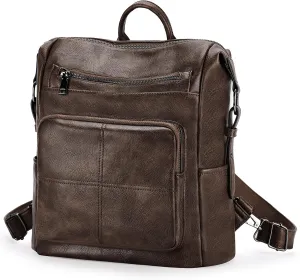VASCHY Backpack Purse for Women,Vegan Fashion Leather Medium Convertible Ladies Backpack Shoulder Bag for Travel/Work/Diaper Coffee