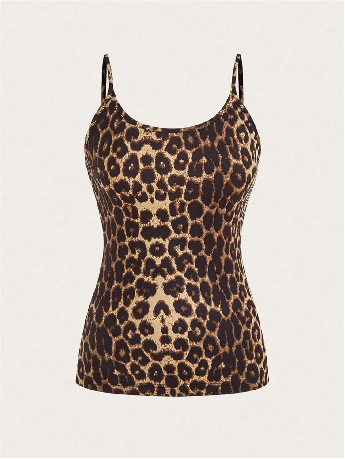 Verdusa Women's 4 Pack Cheetah Print Cami Top Scoop Neck Backless Fitted Camisole