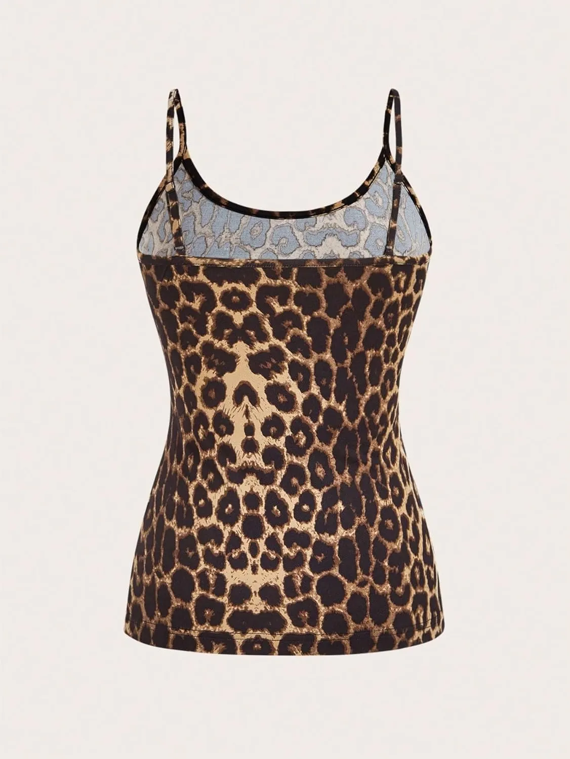 Verdusa Women's 4 Pack Cheetah Print Cami Top Scoop Neck Backless Fitted Camisole