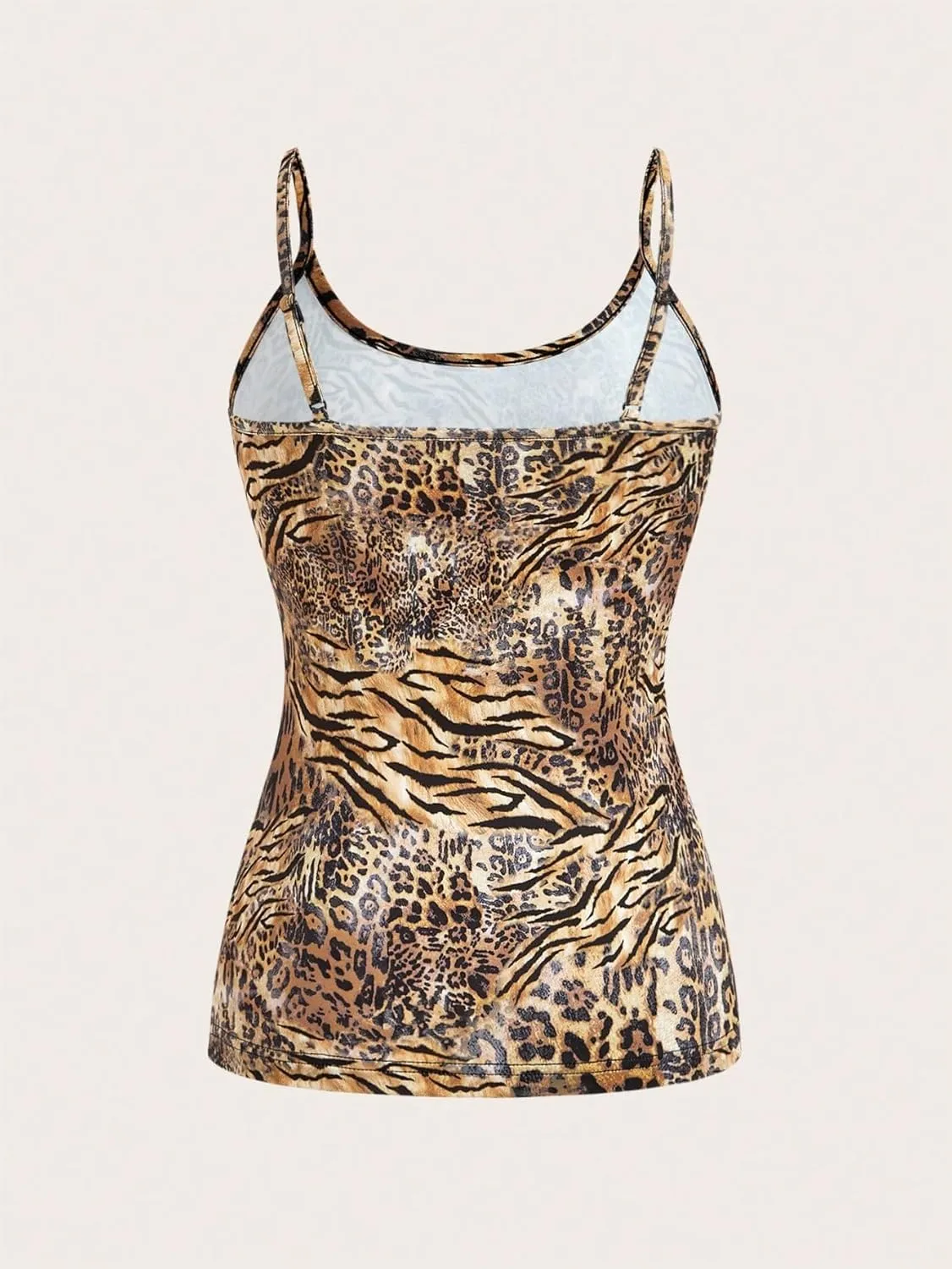 Verdusa Women's 4 Pack Cheetah Print Cami Top Scoop Neck Backless Fitted Camisole