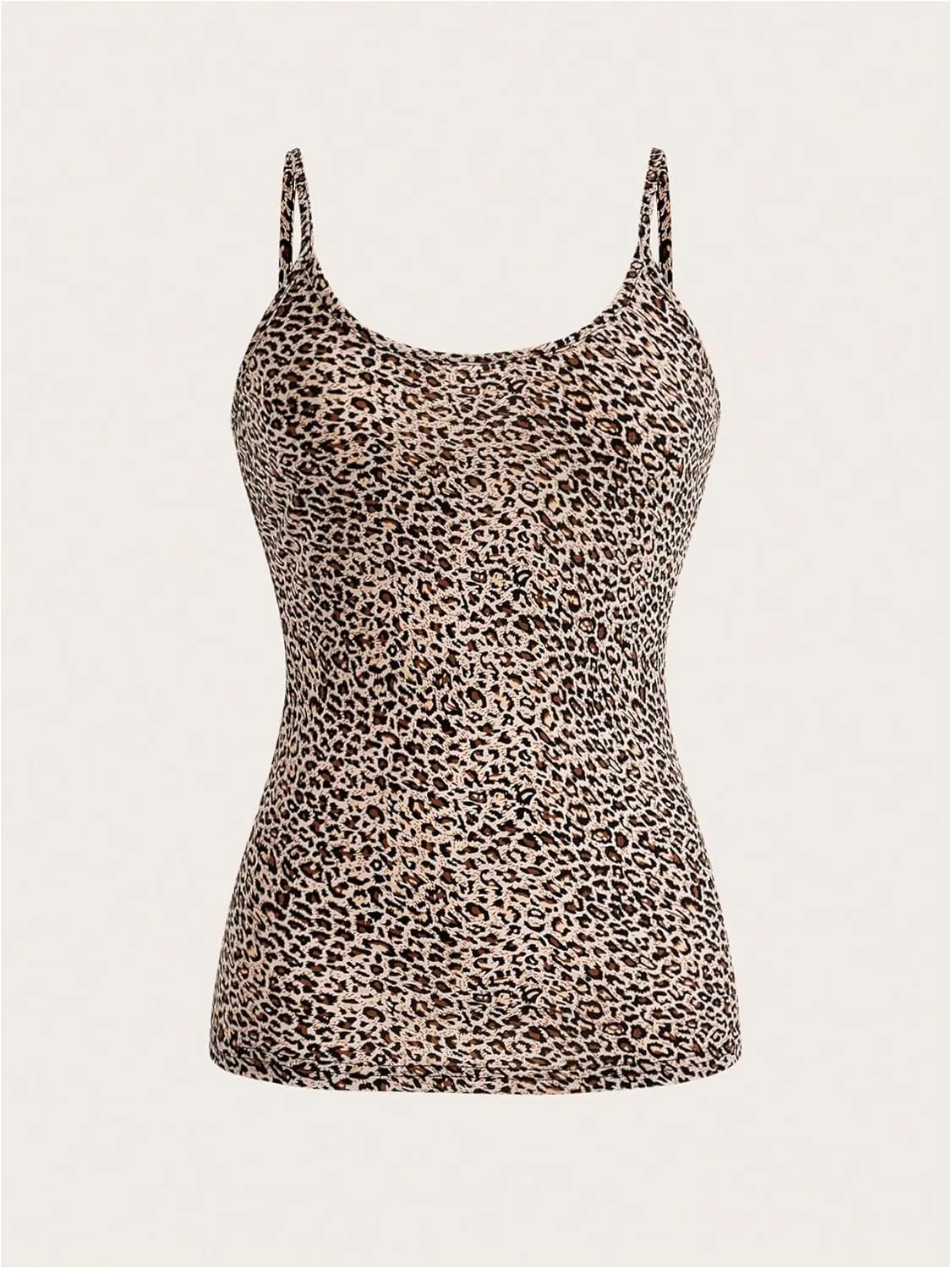 Verdusa Women's 4 Pack Cheetah Print Cami Top Scoop Neck Backless Fitted Camisole