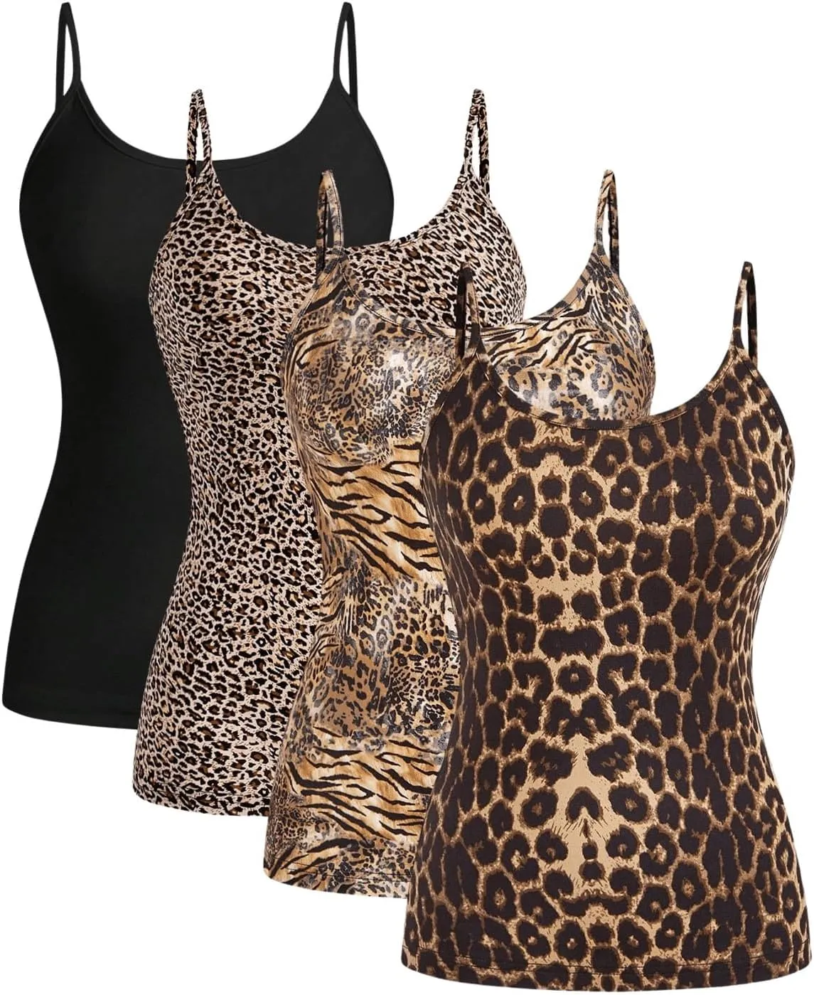 Verdusa Women's 4 Pack Cheetah Print Cami Top Scoop Neck Backless Fitted Camisole