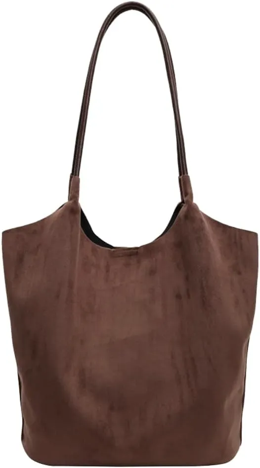 Vintage Chic Suede Tote Bag Large Capacity Hobo Bag Slouchy Underarm Bag Shoulder Handbag Satchel Purse for Women Girls