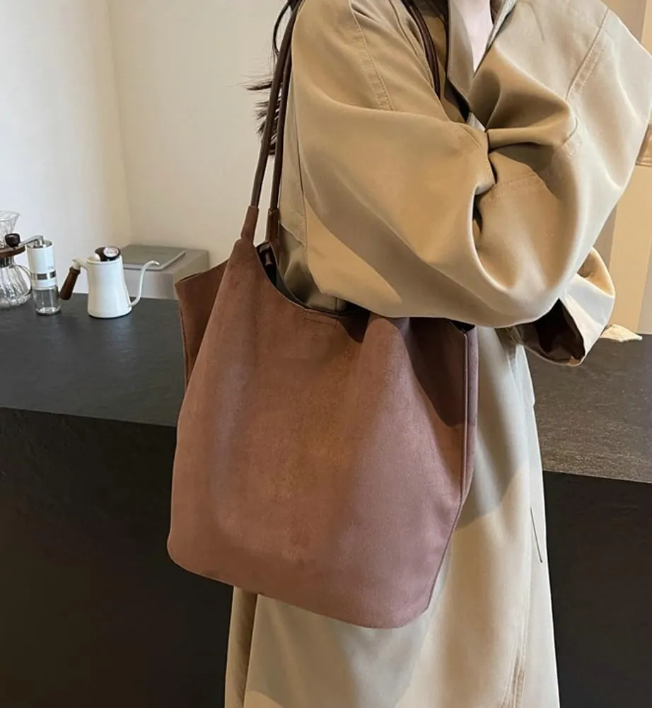 Vintage Chic Suede Tote Bag Large Capacity Hobo Bag Slouchy Underarm Bag Shoulder Handbag Satchel Purse for Women Girls