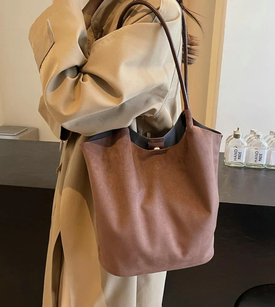 Vintage Chic Suede Tote Bag Large Capacity Hobo Bag Slouchy Underarm Bag Shoulder Handbag Satchel Purse for Women Girls