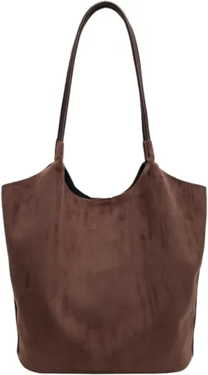 Vintage Chic Suede Tote Bag Large Capacity Hobo Bag Slouchy Underarm Bag Shoulder Handbag Satchel Purse for Women Girls