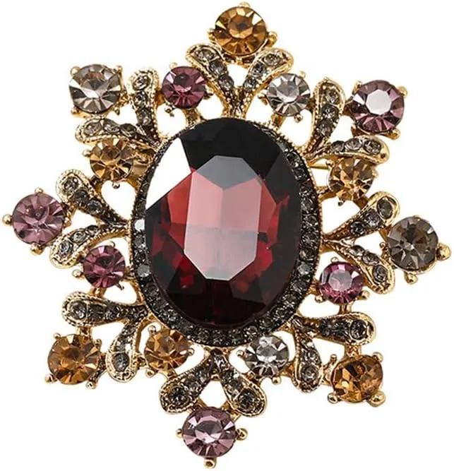 Vintage Crystal Brooch Pin for Women Cubic Zirconia Rhinestone Baroque Flower Lapel Pins Wedding Banquet Christmas Elegant Ornament Jewelry