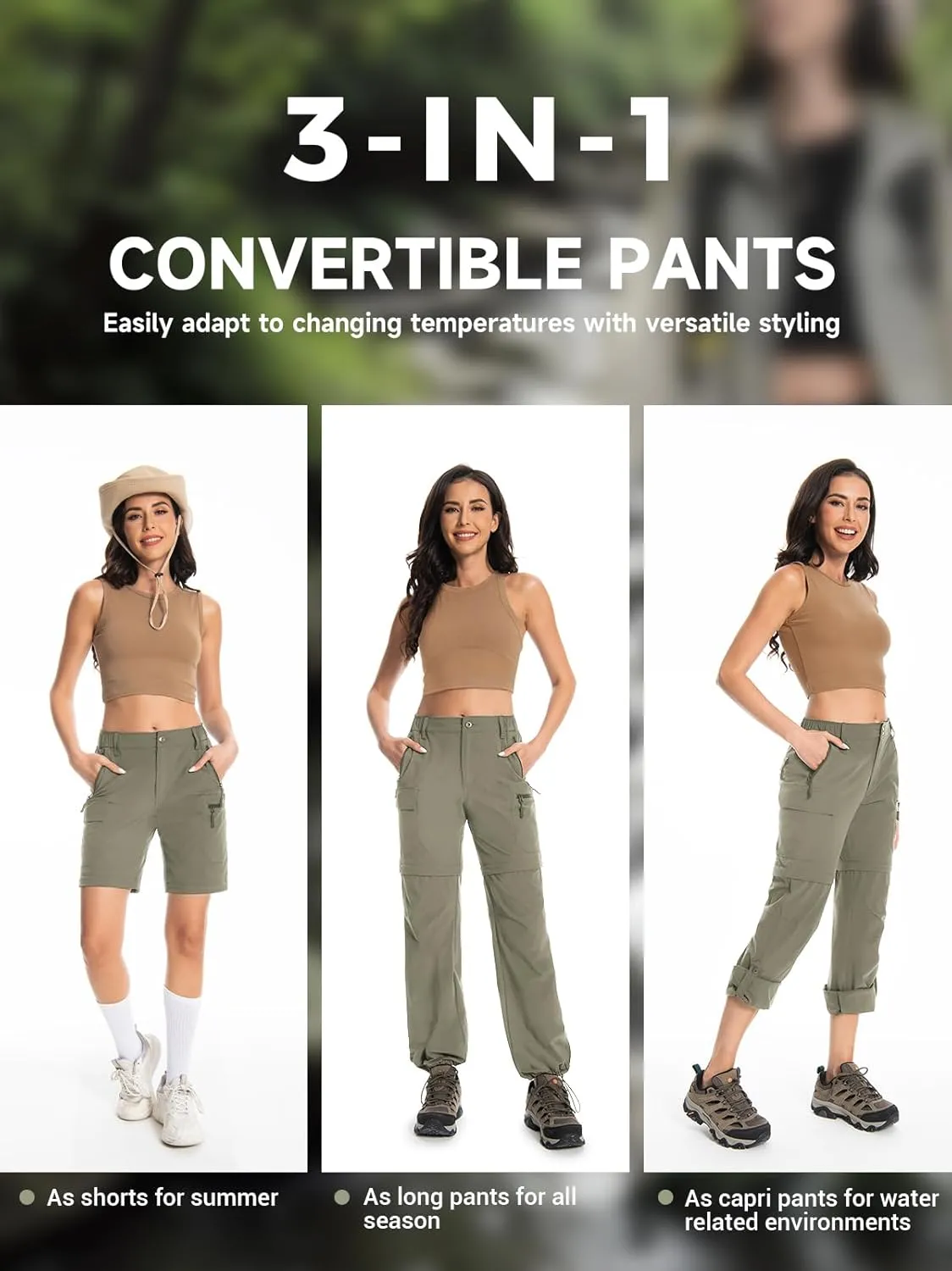 Wespornow Women's-Hiking-Pants Convertible-Zip-Off-Quick-Dry-Pants for Cargo, Camping, Travel, Outdoor, Fishing, Safari