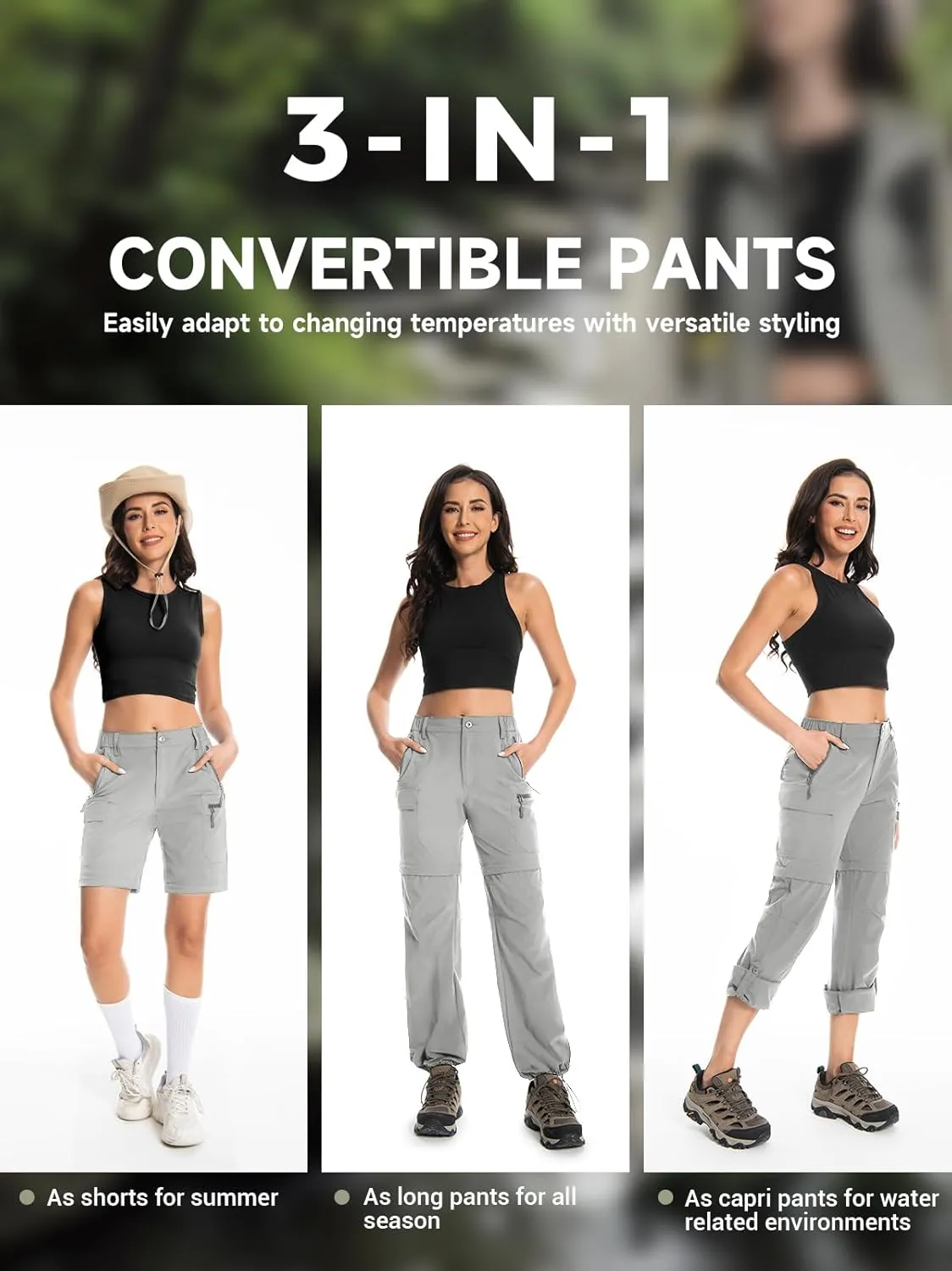 Wespornow Women's-Hiking-Pants Convertible-Zip-Off-Quick-Dry-Pants for Cargo, Camping, Travel, Outdoor, Fishing, Safari