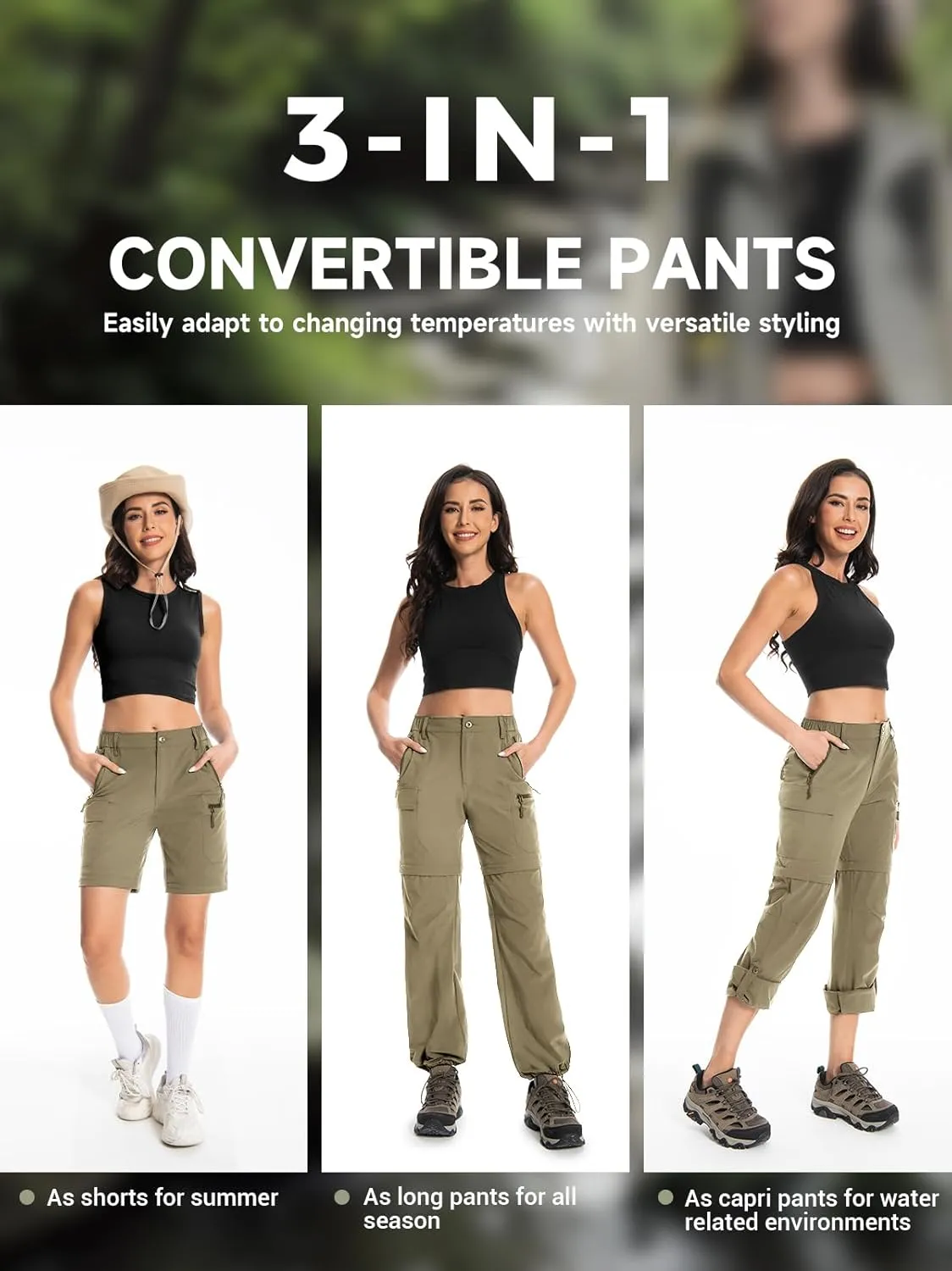 Wespornow Women's-Hiking-Pants Convertible-Zip-Off-Quick-Dry-Pants for Cargo, Camping, Travel, Outdoor, Fishing, Safari