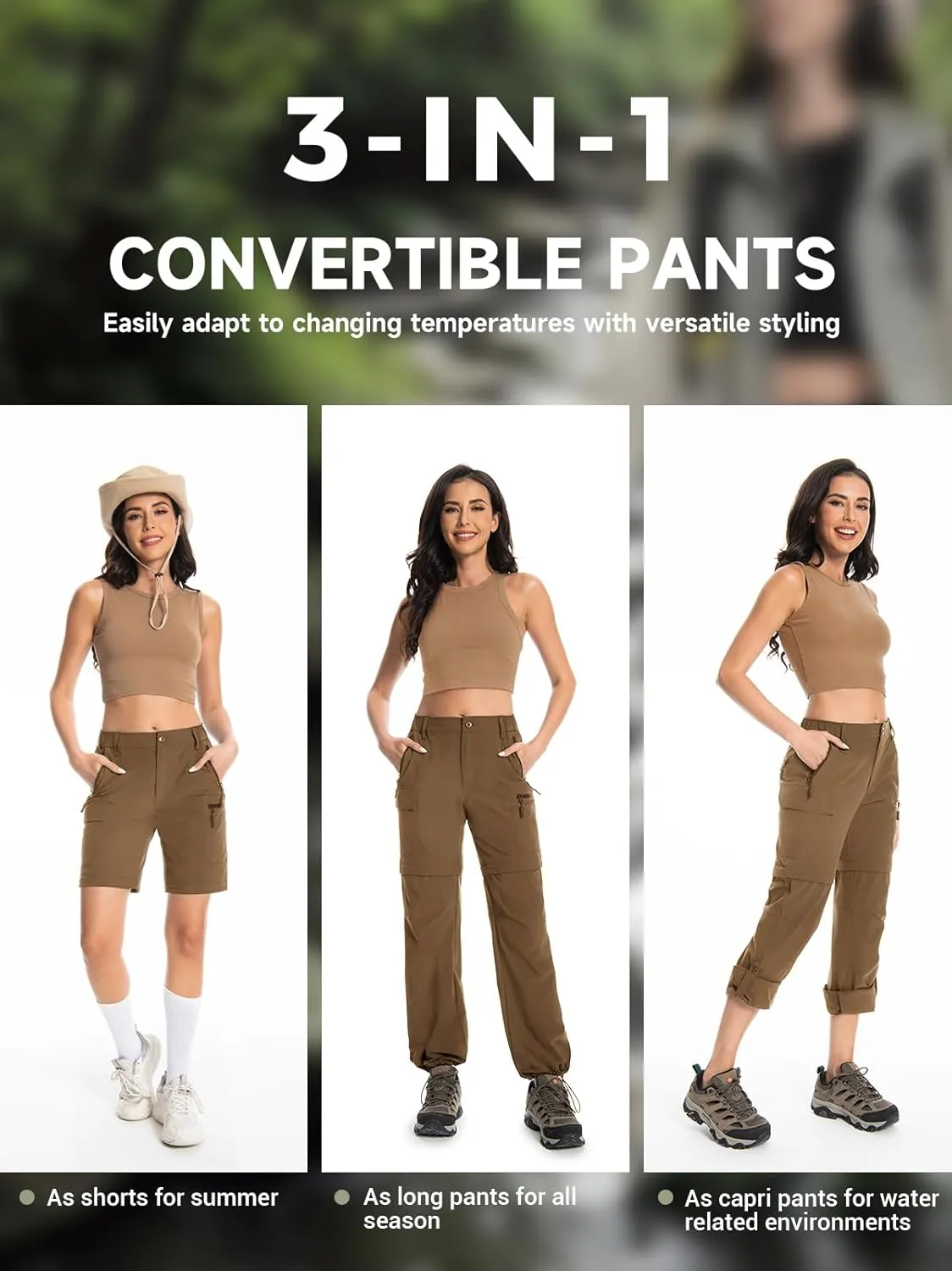 Wespornow Women's-Hiking-Pants Convertible-Zip-Off-Quick-Dry-Pants for Cargo, Camping, Travel, Outdoor, Fishing, Safari