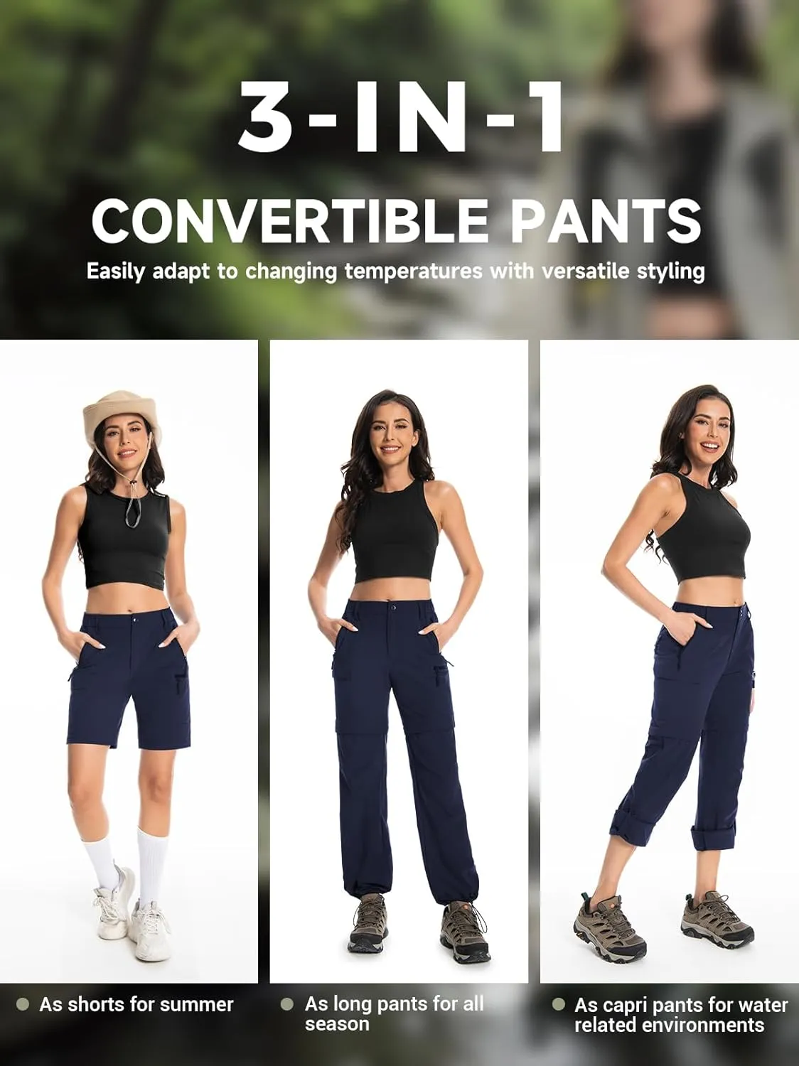 Wespornow Women's-Hiking-Pants Convertible-Zip-Off-Quick-Dry-Pants for Cargo, Camping, Travel, Outdoor, Fishing, Safari