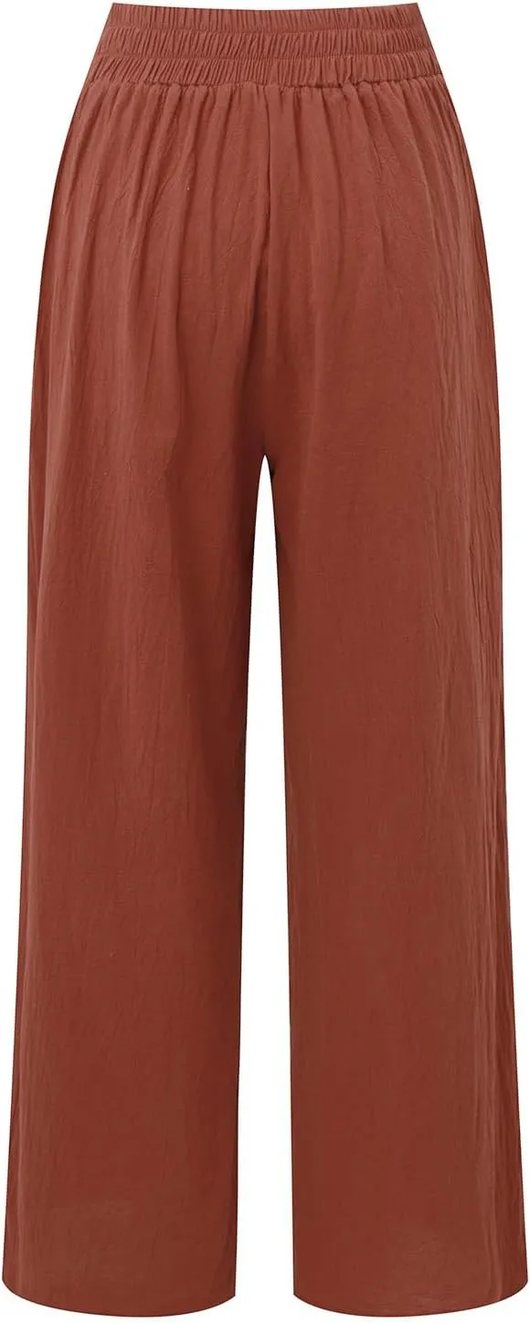 Wide Leg Cotton Pants for Women High Waist Wide Leg Loose Palazzo Beach Pants High Waist Plus Size Lounge Palazzo Trousers