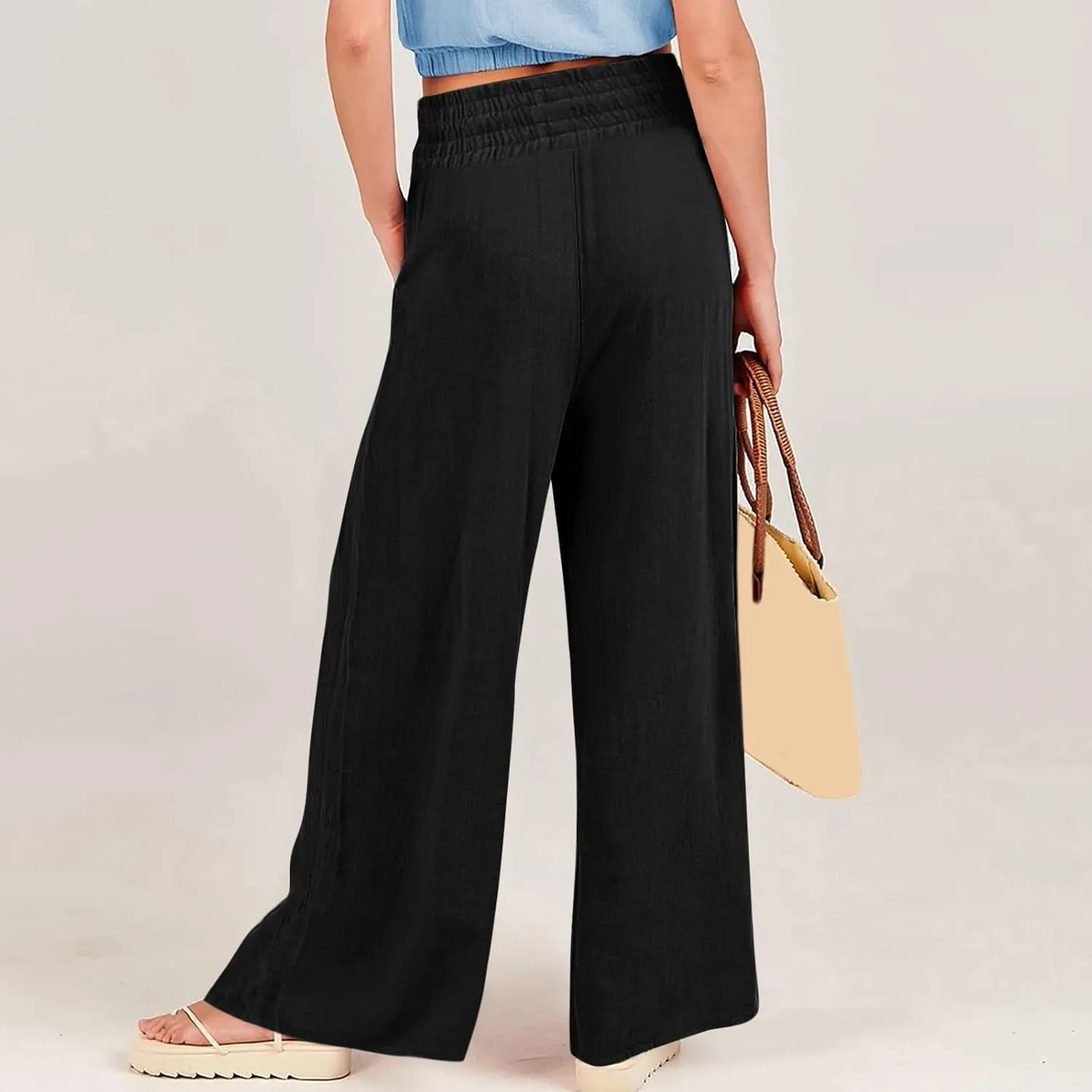 Wide Leg Cotton Pants for Women High Waist Wide Leg Loose Palazzo Beach Pants High Waist Plus Size Lounge Palazzo Trousers