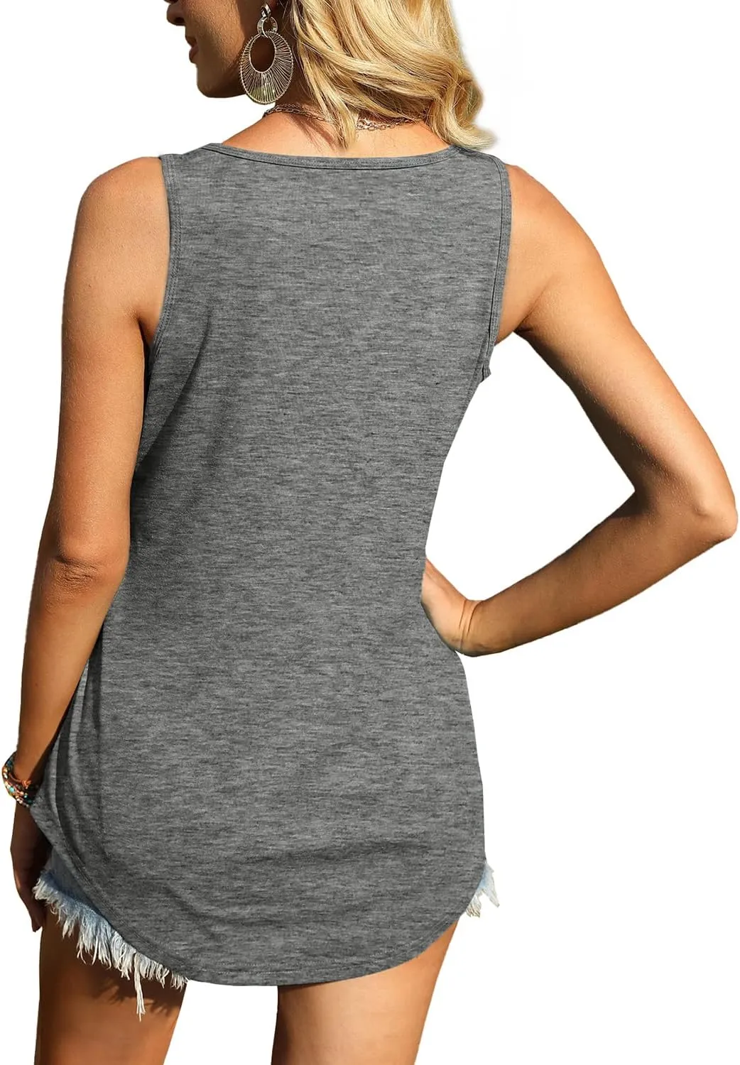 WIHOLL Womens Tank Tops U Neck Dolphin Hem Casual Flowy Summer Sleeveless Tunic Tshirts