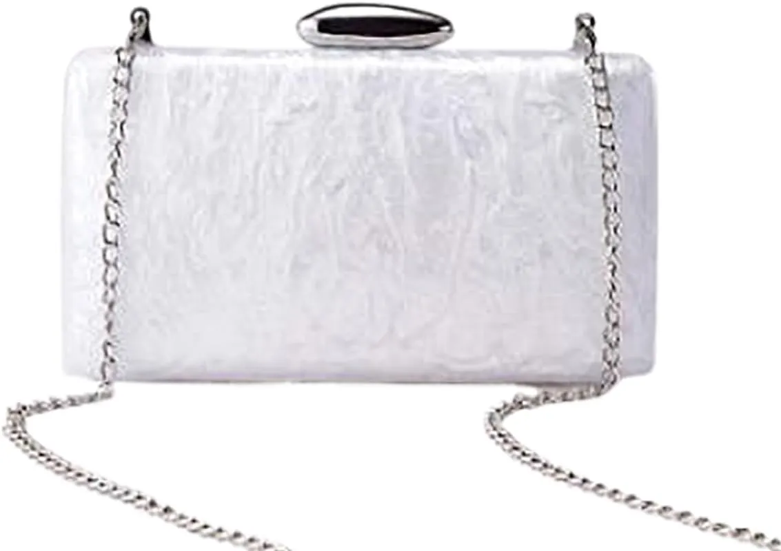 Women Acrylic Clutch Square Box Purse Metal Crossbody Bag Glitter Chic Marble Evening Clutch for Wedding Party Prom