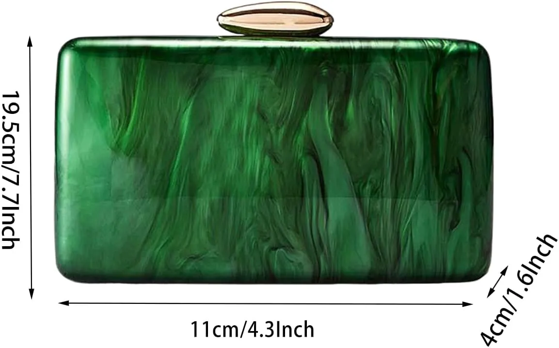 Women Acrylic Clutch Square Box Purse Metal Crossbody Bag Glitter Chic Marble Evening Clutch for Wedding Party Prom