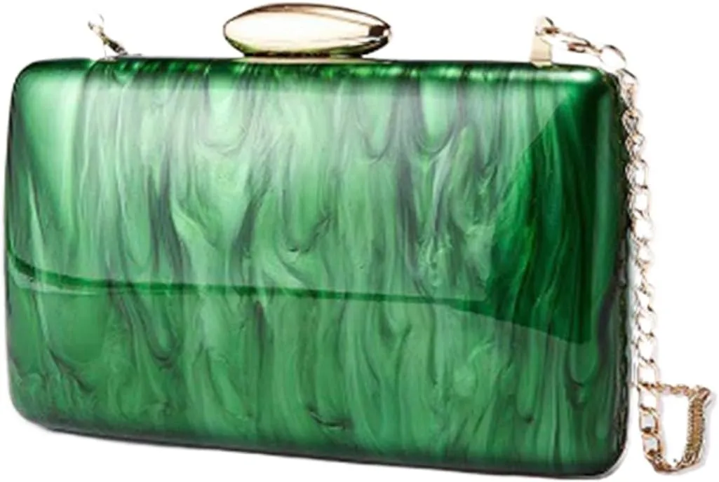 Women Acrylic Clutch Square Box Purse Metal Crossbody Bag Glitter Chic Marble Evening Clutch for Wedding Party Prom