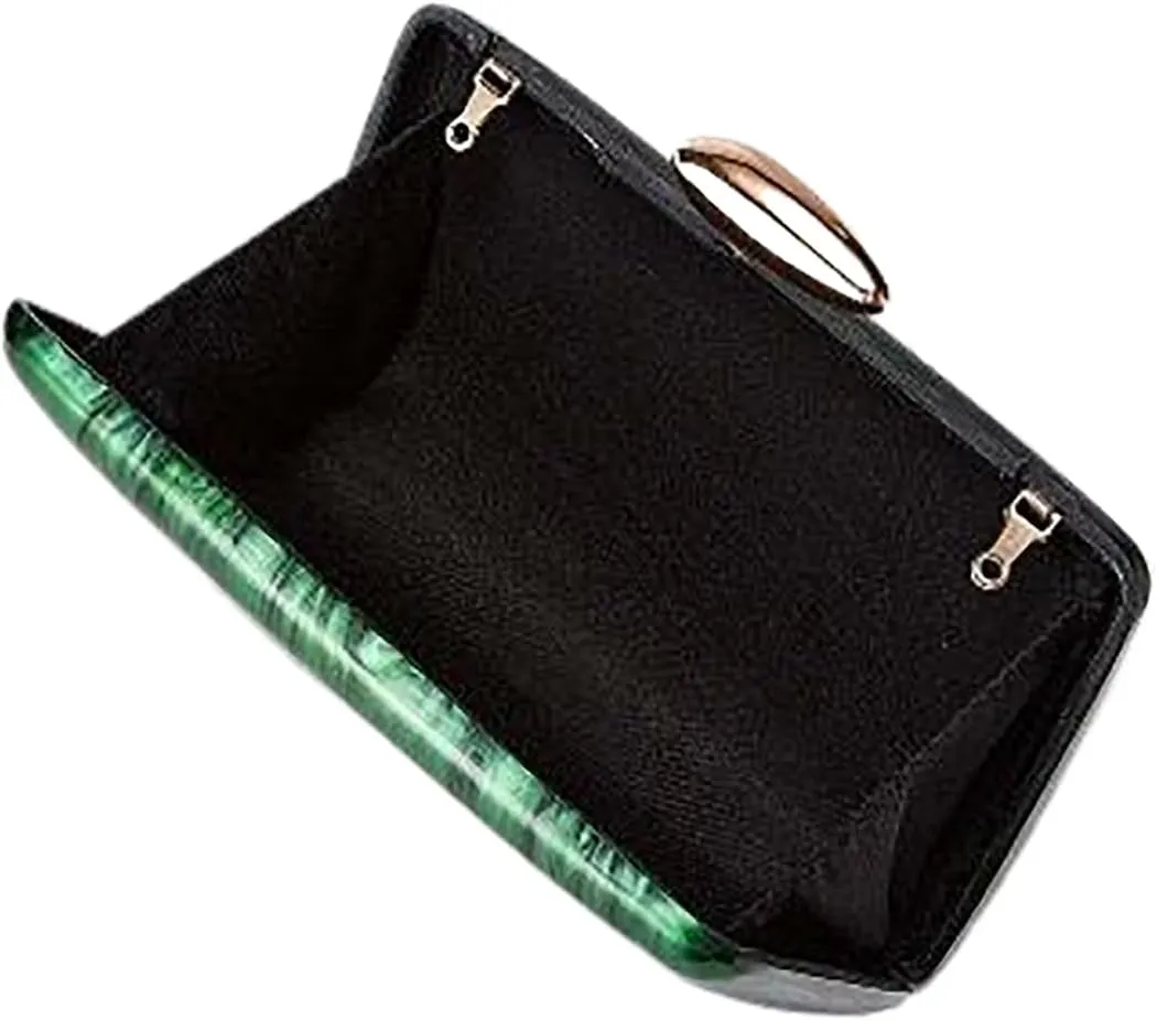 Women Acrylic Clutch Square Box Purse Metal Crossbody Bag Glitter Chic Marble Evening Clutch for Wedding Party Prom
