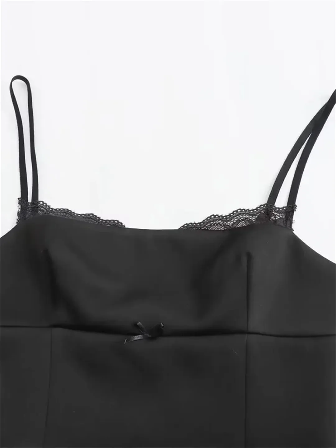 Women Backless Lace Hem Side Zipper Camisole Vintage Thin Straps Square Neck Tops