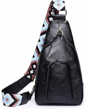 Women Chest Bag Sling Backpack Crossbody PU Leather Satchel Daypack Fashion Lady Chic Leopard Pattern Party Shopping