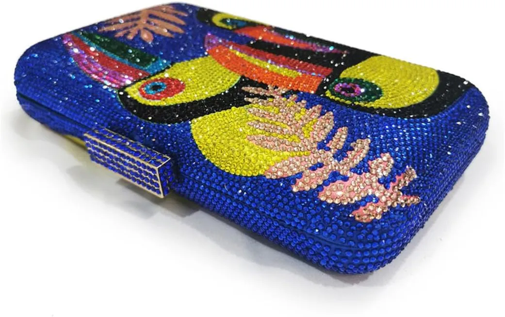 Women Chic Rhinestone Purse Toucan Bird Evening Bag Diamonds Clutch Metal Chain Shoulder Bag for Wedding Prom Party