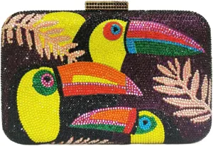 Women Chic Rhinestone Purse Toucan Bird Evening Bag Diamonds Clutch Metal Chain Shoulder Bag for Wedding Prom Party