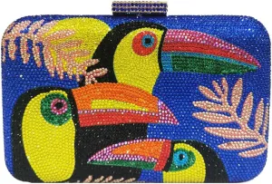 Women Chic Rhinestone Purse Toucan Bird Evening Bag Diamonds Clutch Metal Chain Shoulder Bag for Wedding Prom Party